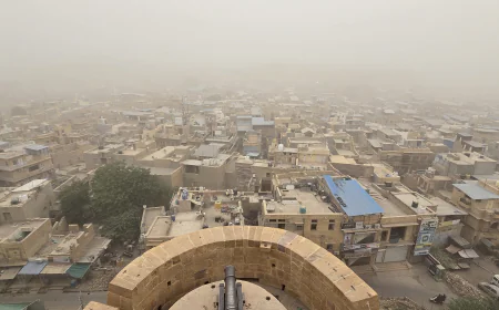 जैसलमेर में तेज रेतीला तूफान, शहर हुआ धूल में लिपटा देर रात से जारी है आंधी का कहर, कुछ ही फीट की दूरी तक देखना हो रहा है मुश्किल | जनजीवन प्रभावित, तापमान में दर्ज हुई गिरावट