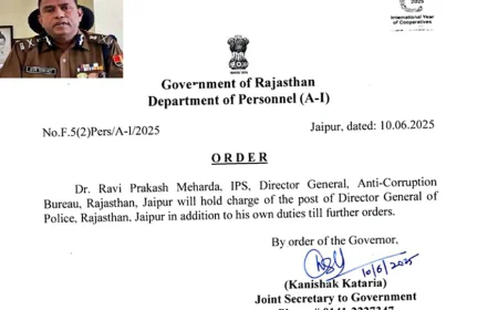 राजस्थान में बड़ा प्रशासनिक फेरबदल: डॉ. रवि प्रकाश मेहरड़ा को सौंपा गया डीजीपी का अतिरिक्त प्रभार