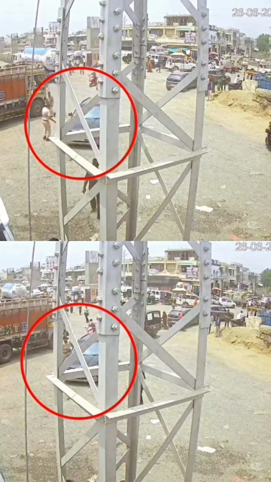 दिनदहाड़े गुंडागर्दी: बदमाश ने पुलिसकर्मी को मारी टक्कर, CCTV में कैद हुई वारदात