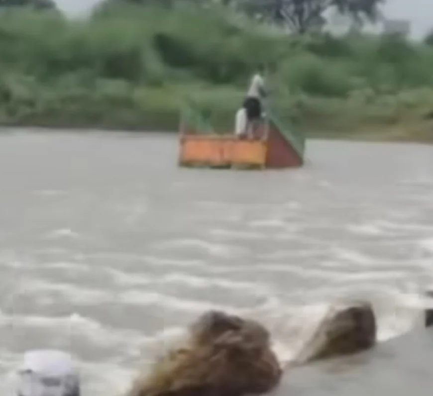 धौलपुर:भारी बारिश से उफनती पार्वती नदी के तेज बहाव में मैक्स गाड़ी बही ,सवार दो व्यक्ति सुरक्षित ,दो लापता.