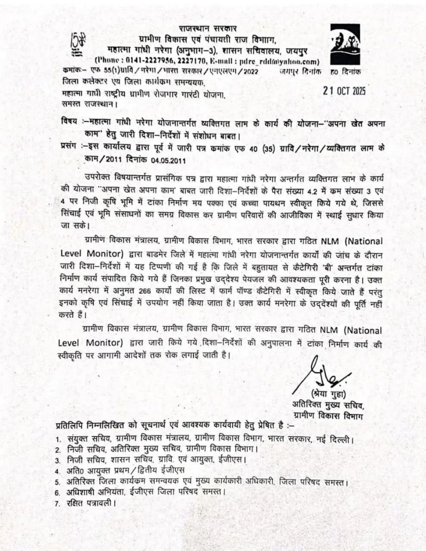 बाड़मेर में नरेगा के तहत टांका निर्माण पर पूर्ण रोक: रेगिस्तान की जीवनरेखा पर सरकारी प्रहार, राजनीतिक हंगामा