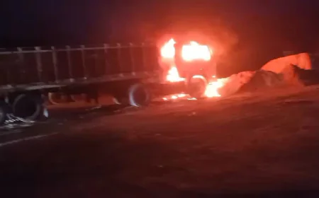 पार्किंग में खड़े ट्रेलर में भीषण आग, केबिन में सो रहे चालक की जलने से दर्दनाक मौत