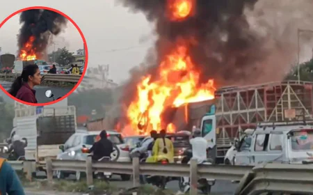पुणे हाईवे पर 'आग का तांडव' ब्रेक फेल से ट्रक ने 13 वाहनों को रौंदा, 8 जिंदा जले, 20 से ज्यादा घायल.