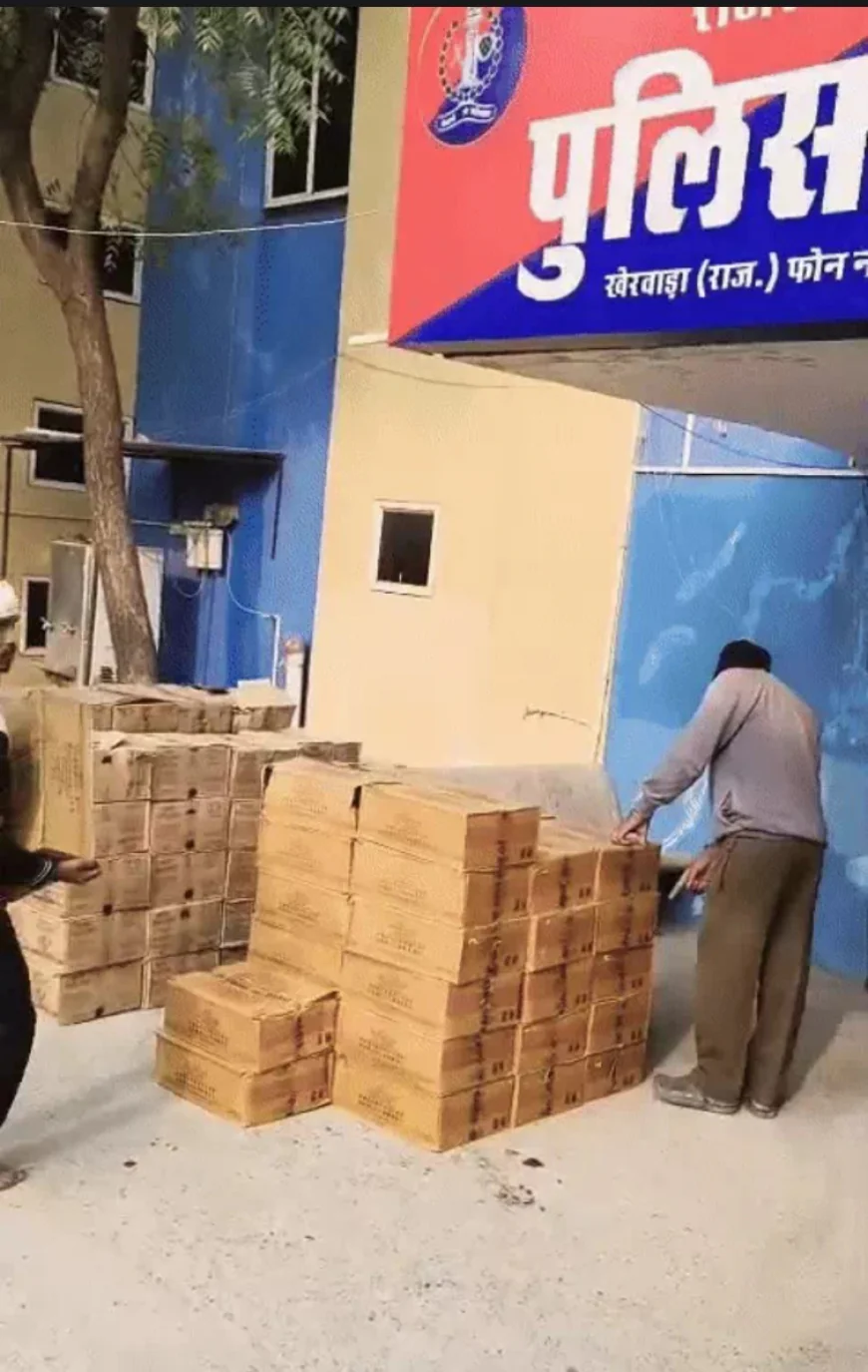 गाजरों की आड़ में शराब की तस्करी: उदयपुर के खेरवाड़ा पुलिस ने गुजरात जा रही पिकअप को पकड़ा, 80 कार्टन अवैध शराब जब्त