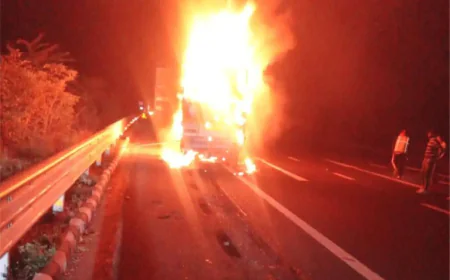 दिल्ली-मुंबई एक्सप्रेसवे पर भयानक हादसा: पिकअप में आग लगने से 3 लोगों की जिंदा जलकर मौत, एक गंभीर रूप से घायल