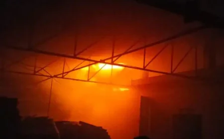 सरदारशहर में रीको इंडस्ट्रियल एरिया की हैंडीक्राफ्ट फैक्ट्री में भीषण आग: 5 दमकल गाड़ियों ने 6 घंटे की मशक्कत के बाद पाया काबू, लाखों का नुकसान