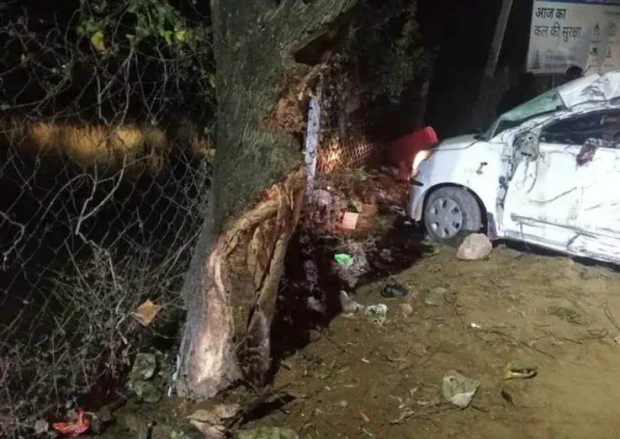 खाटू श्यामजी के दर्शन को जा रहे श्रद्धालुओं की कार पेड़ से टकराई: 2 की मौत, 3 घायल