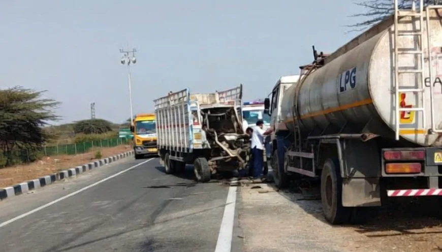बहरोड़ में भीषण सड़क हादसा: एलपीजी टैंकर और ट्रेलर की टक्कर, ड्राइवर घायल