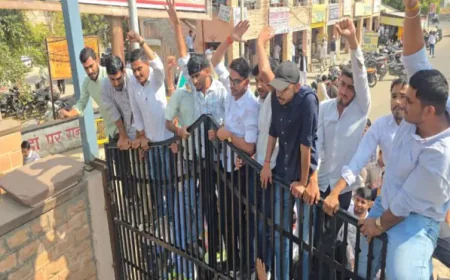 बाड़मेर में कलेक्ट्रेट गेट पर चढ़े प्रदर्शनकारी: 'खेजड़ी बचाओ' आंदोलन के समर्थन में उबले युवा, मांगें न मानीं तो जिला स्तर पर धरना देने की चेतावनी