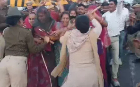 बाड़मेर के बायतु में किसानों का उग्र प्रदर्शन: मुआवजे की मांग पर पुलिस से झड़प, महिलाओं ने दिखाया जोरदार विरोध