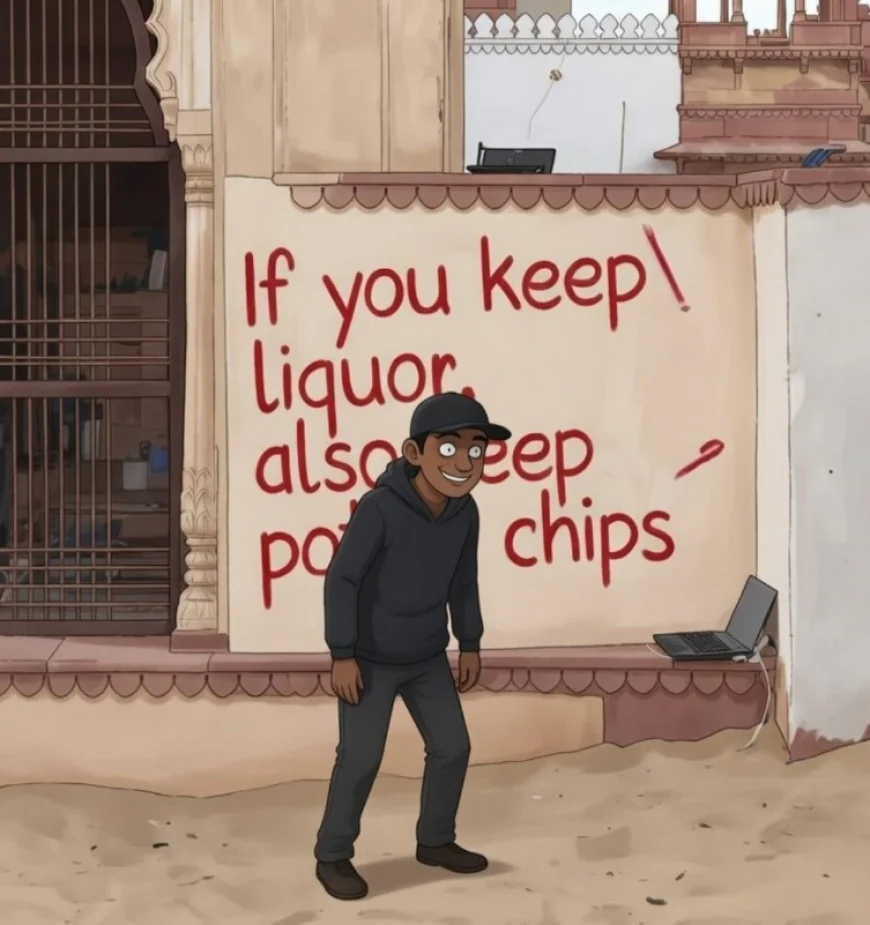 जैसलमेर में चोरी की अनोखी और मजेदार वारदात: चोर ने लिपस्टिक से दीवार पर लिखी 'दारू के साथ आलू चिप्स भी रखो' वाली नसीहत