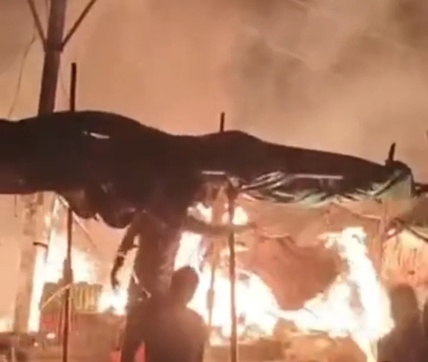 बीकानेर के खाजूवाला में सब्जी मंडी में भीषण आग: शॉर्ट सर्किट से लगी आग, 11 हजार केवी लाइन के नीचे बनी अस्थाई दुकानें जलकर राख