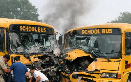 सीकर में स्कूल बस हादसा: दो बसों की टक्कर से 36 बच्चे घायल, ओवरटेक की कोशिश में एक बस पलटी; सिर-मुंह पर चोटें