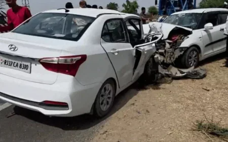 नागौर में दादा-पोती की दर्दनाक मौत: शादी से पहले मंदिर दर्शन कर लौटते समय ओवरटेक के चक्कर में दो कारों की भीषण भिड़ंत, 2 की मौत और 9 घायल
