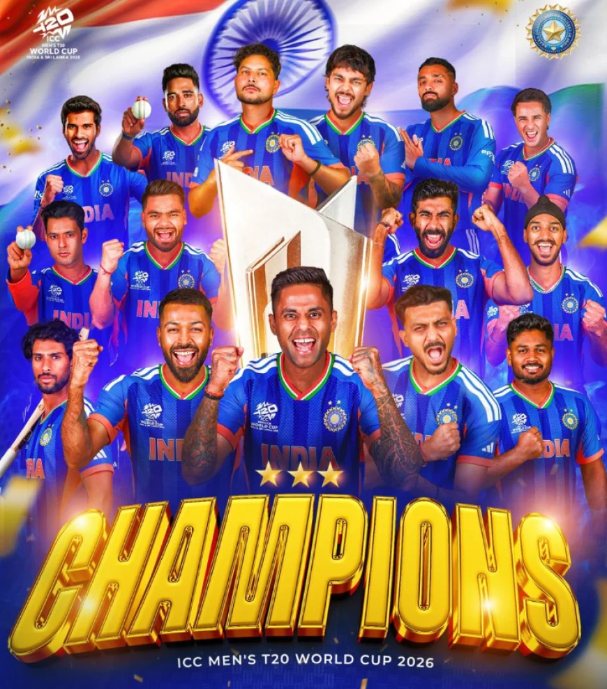 भारत तीसरी बार टी-20 विश्व चैंपियन: घरेलू मैदान पर पहली बार खिताब, फाइनल में रिकॉर्ड 255 रन बनाकर न्यूजीलैंड को 96 रनों से रौंदा