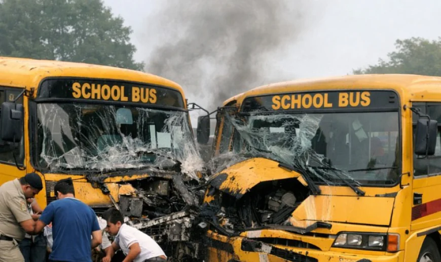 सीकर में स्कूल बस हादसा: दो बसों की टक्कर से 36 बच्चे घायल, ओवरटेक की कोशिश में एक बस पलटी; सिर-मुंह पर चोटें