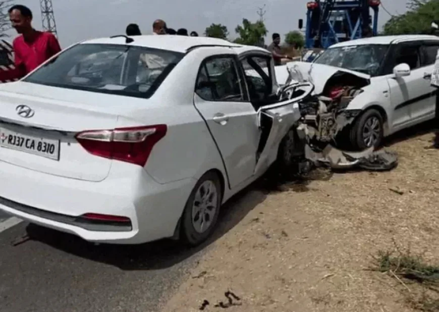 नागौर में दादा-पोती की दर्दनाक मौत: शादी से पहले मंदिर दर्शन कर लौटते समय ओवरटेक के चक्कर में दो कारों की भीषण भिड़ंत, 2 की मौत और 9 घायल