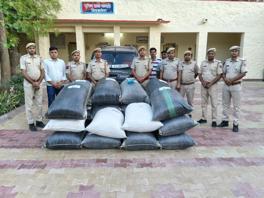 बाड़मेर में पुलिस से बचने के लिए दौड़ाई स्कॉर्पियो, गड्ढे में फंसते ही पकड़े गए तस्कर; 417 किलो डोडा, पिस्टल और फर्जी नंबर प्लेट बरामद