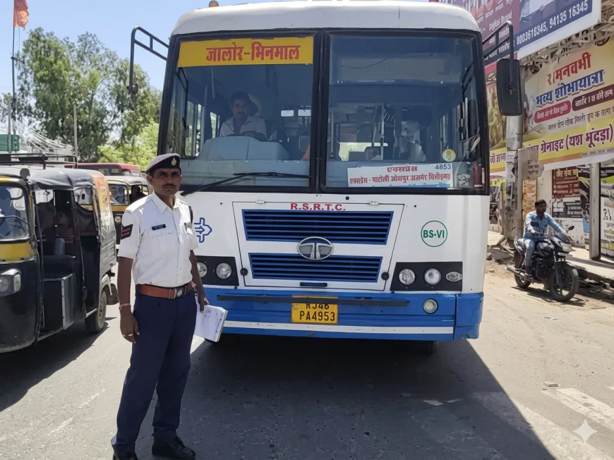 जालोर में सख्ती: सवारियों से भरी रोडवेज बस का बीच चौराहे चालान, बिना वर्दी ड्यूटी पर मिले ड्राइवर-कंडक्टर