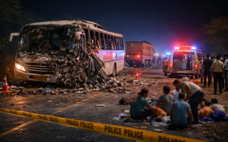 बीकानेर में भीषण सड़क हादसा: ट्रोले की टक्कर से बस के उड़े परखच्चे, 11 यात्री घायल, चालक गंभीर