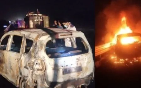 मुंबई एक्सप्रेस-वे पर भीषण हादसा: चलती कार बनी आग का गोला, 5 लोग जिंदा जले