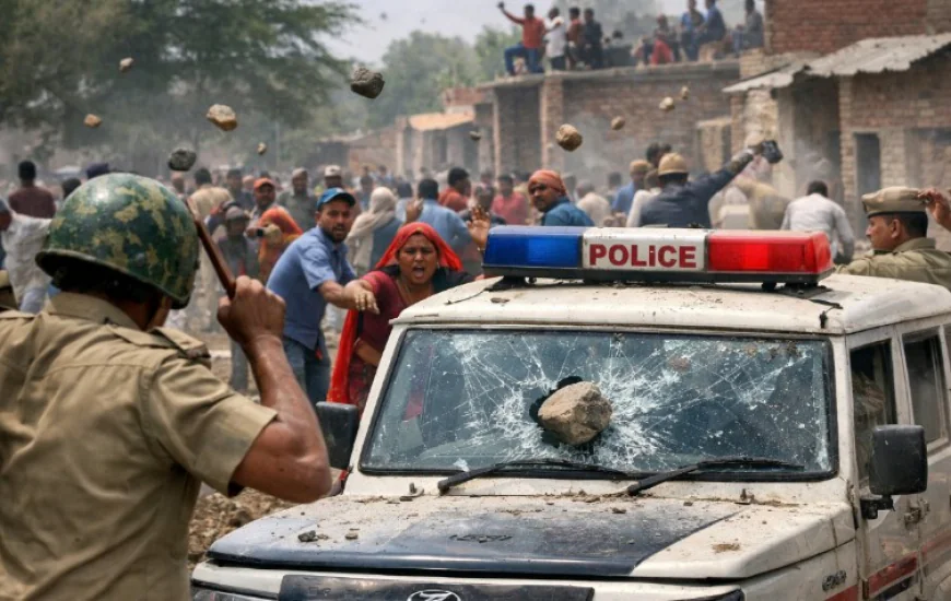 बाड़ी में जमीन विवाद भड़का: पुलिस पर पथराव, गाड़ी के शीशे टूटे, हालात बिगड़ने पर पुलिस लौटी वापस