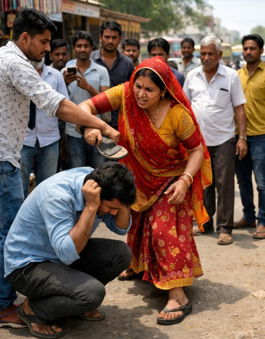 छेड़छाड़ करने पर महिला का गुस्सा फूटा, युवक की जूतों से पिटाई; भीड़ के सामने माफी मंगवाकर छोड़ा