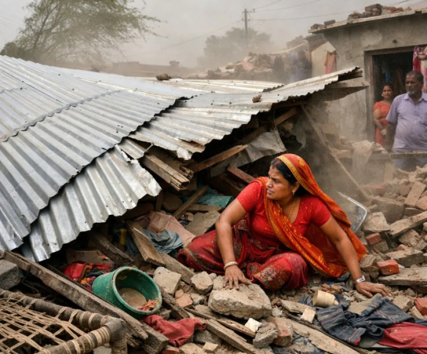 जयपुर में तेज अंधड़ के चलते टीनशेड घर की छत ढह गई, महिला दबने से बाल-बाल बची
