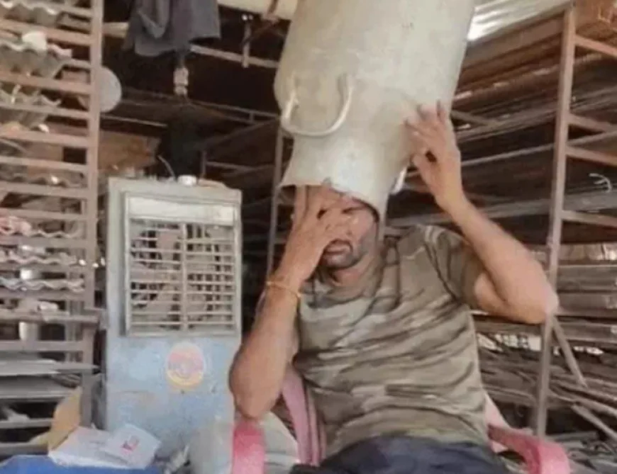 भीषण गर्मी से बचने का अजीब जुगाड़ पड़ा भारी, ढोल में फंसा किसान का सिर..