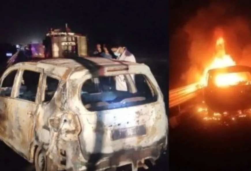 मुंबई एक्सप्रेस-वे पर भीषण हादसा: चलती कार बनी आग का गोला, 5 लोग जिंदा जले