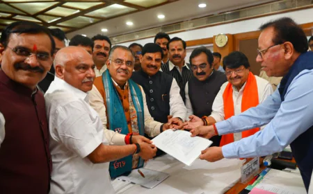 राज्यसभा चुनाव से पहले BJP का शक्ति प्रदर्शन: तरुण चुघ और रजनीश अग्रवाल ने भरा नामांकन, कांग्रेस पर साधा निशाना