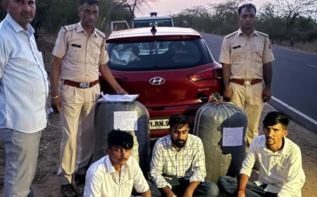 बाड़मेर में 45 किलो डोडा-पोस्त के साथ 3 तस्कर गिरफ्तार: सदर थाना पुलिस और DST की संयुक्त कार्रवाई, कार भी जब्त