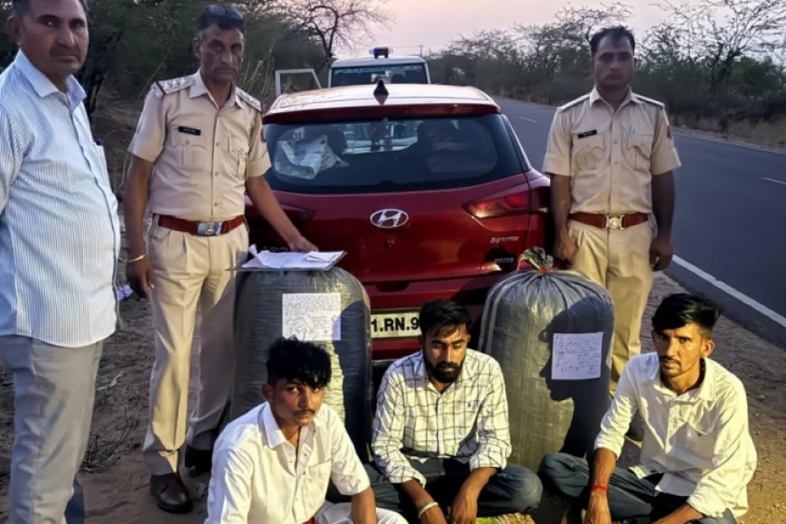 बाड़मेर में 45 किलो डोडा-पोस्त के साथ 3 तस्कर गिरफ्तार: सदर थाना पुलिस और DST की संयुक्त कार्रवाई, कार भी जब्त